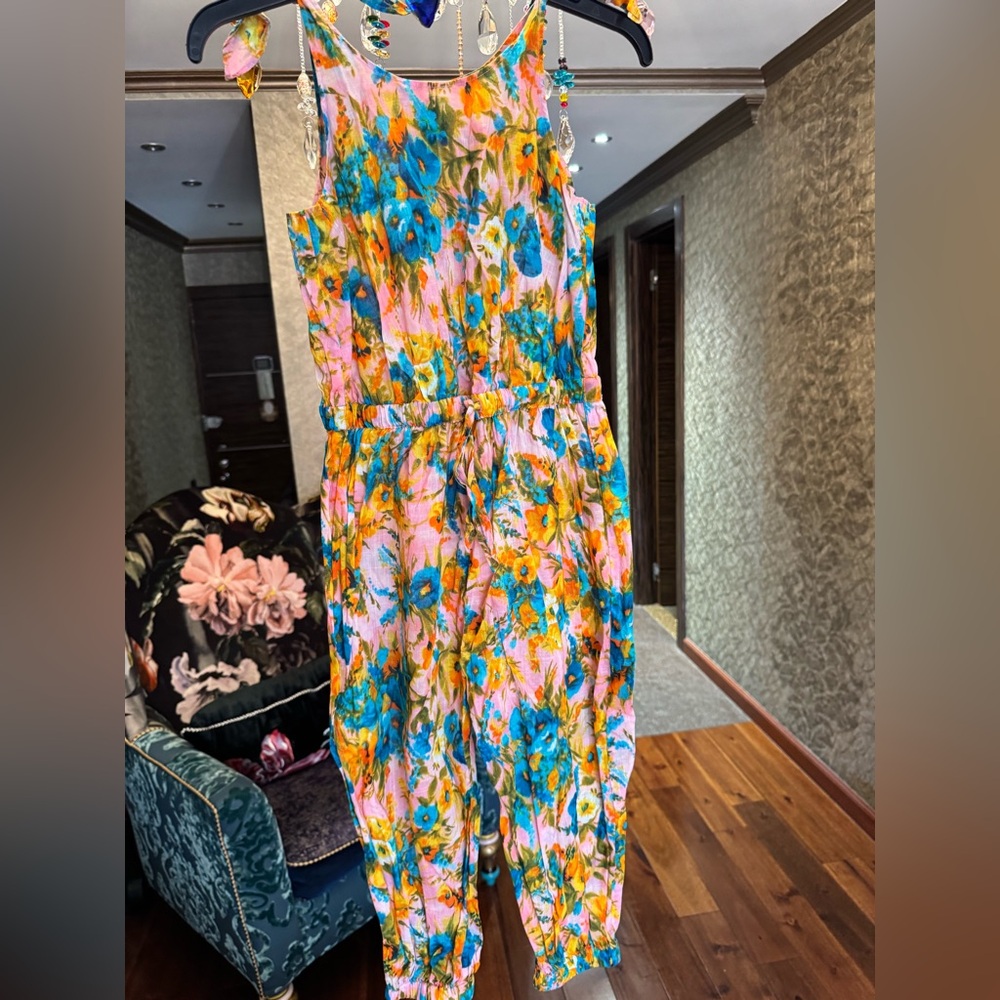 Zimmerman Floral Sleeveless Girls Jumpsuit - Pink and Blue